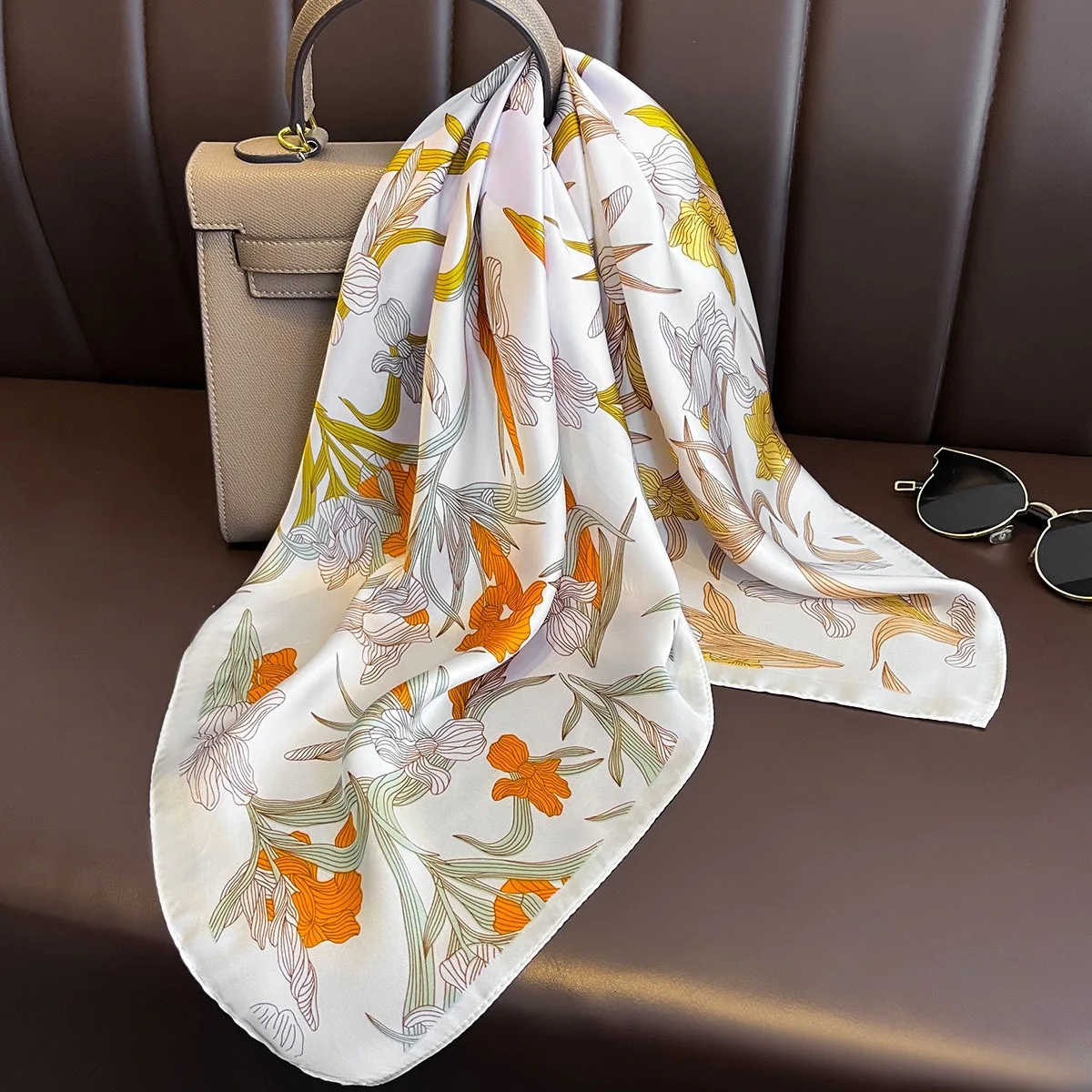Yellow Lemon Print Square Silk Scarf - Fashionable Neck Tie & Decorative Neckerchief