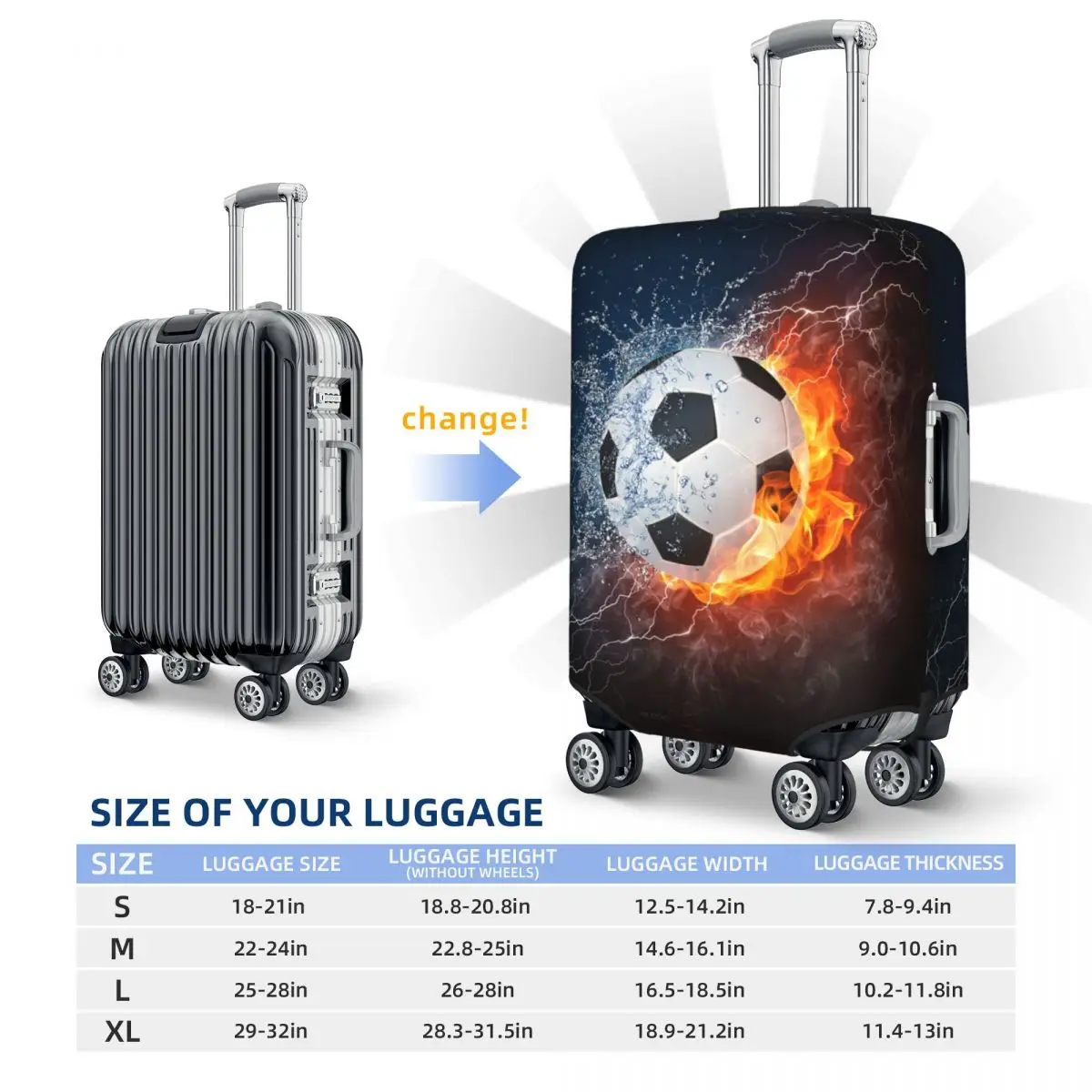 Soccer In Fire And Water Luggage Cover Elastic Football Travel Suitcase Protective Covers Fits 18-32 Inch
