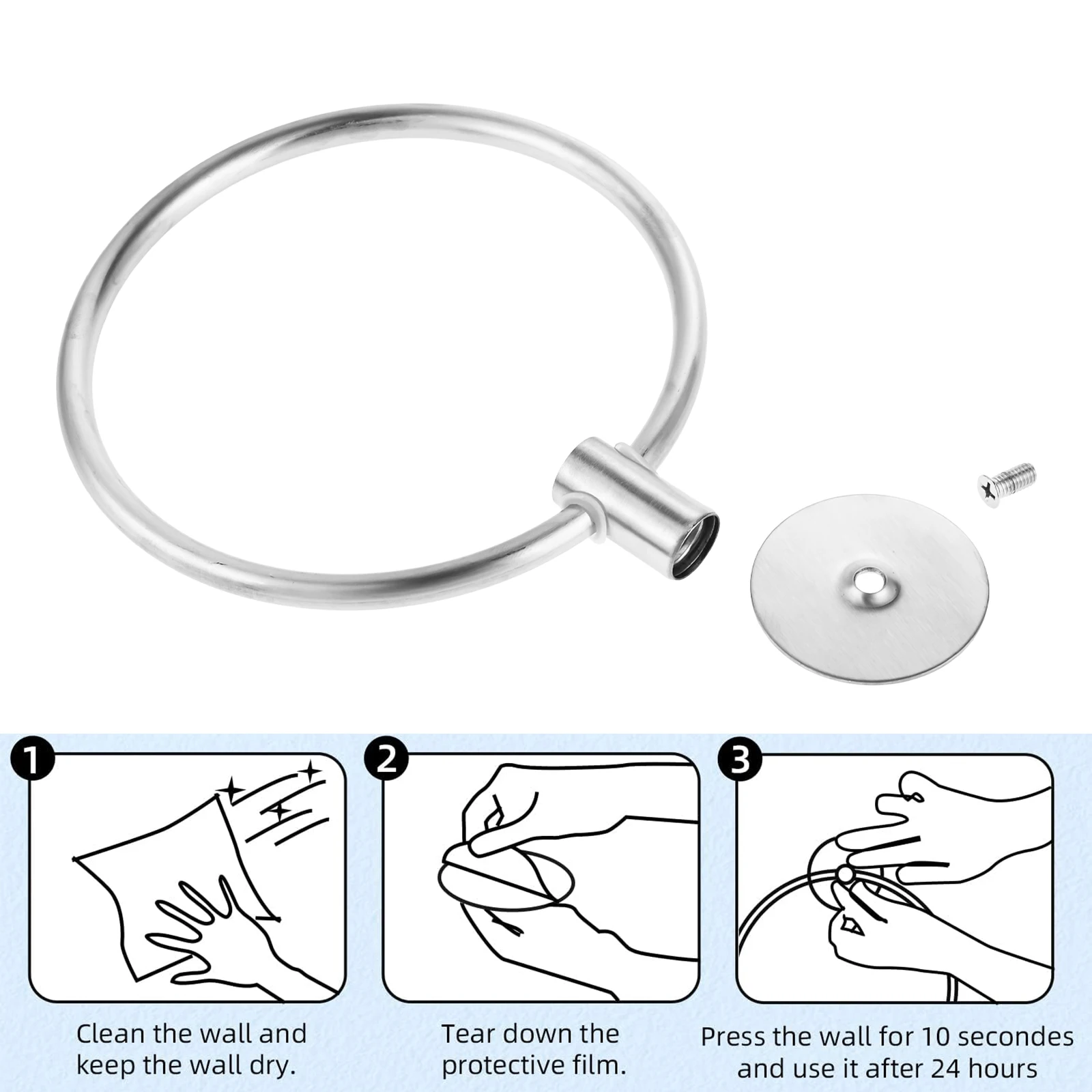 1pc Stainless Steel Towel Ring Self Adhesive Towels Holder Wall Mounted Bathroom Kitchen Bedroom Hanging Accessories