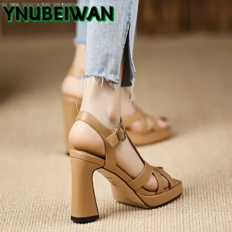 Women Sandals Open Toe High Heels Chunky Leather Summer Platform Slingback Dress Pumps Zapatillas women slingback sandals women high heels shoes women dress shoes