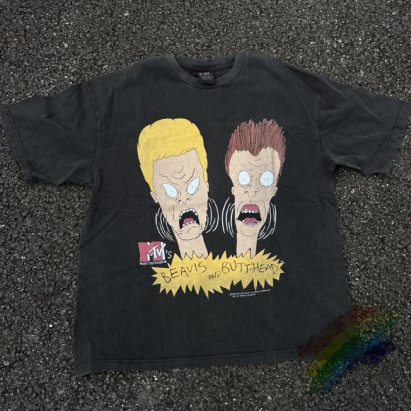 

Футболка Мужская/женская с мультяшным принтом и надписью «SAINT BEAVIS»