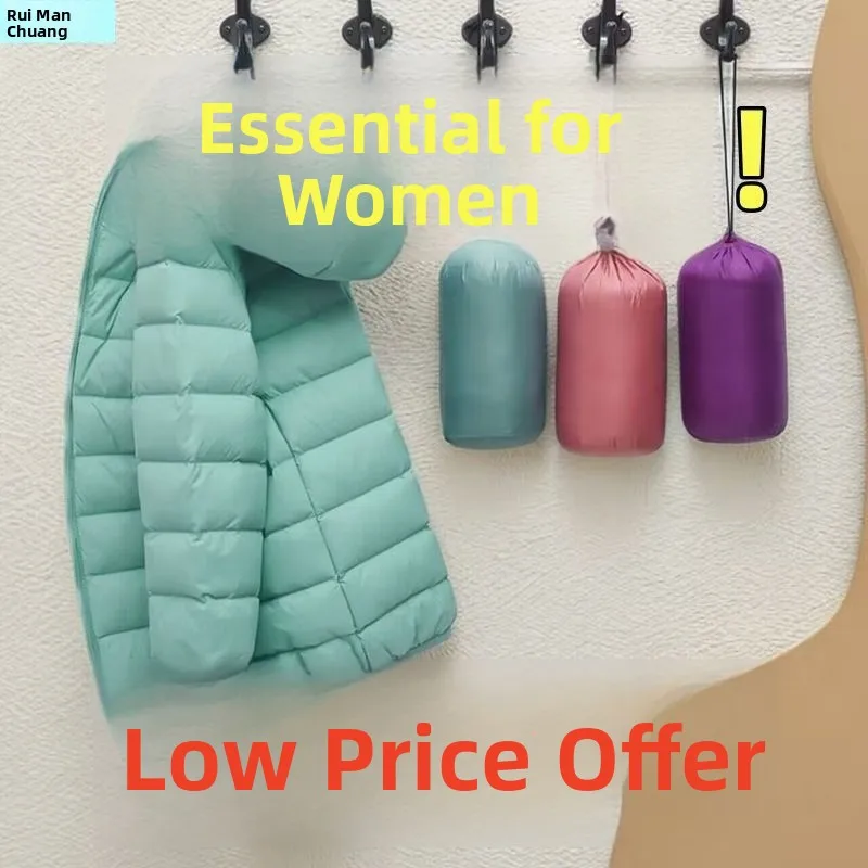 Women's Short Lightweight down Cotton Jacket Black Hooded Coat Autumn Winter Outerwear Large Size Comfortable Warm Coat