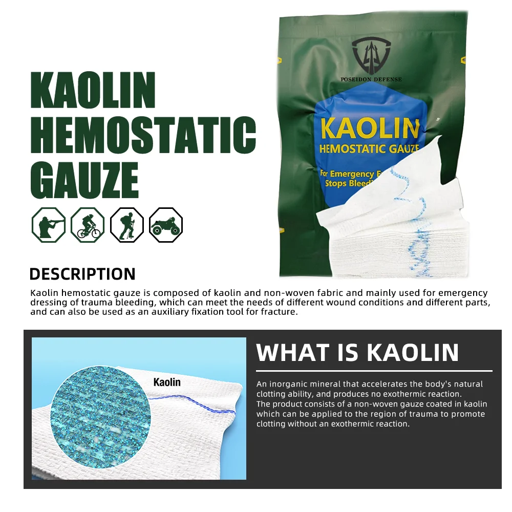 Hemostatic Kaolin Gauze Combat Emergency Trauma ZFold Soluble For Ifak