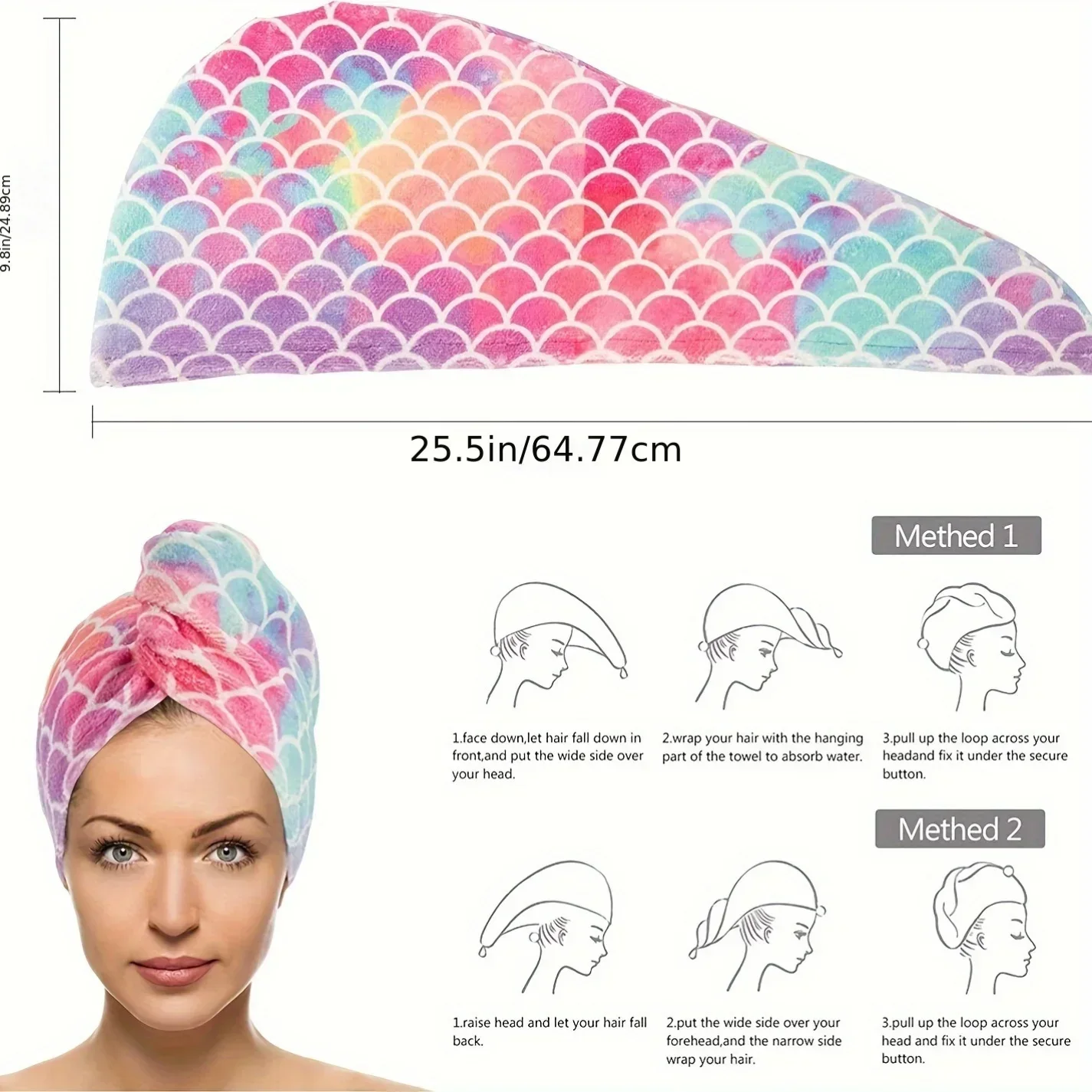 New Fish Scale Print Dry Hair Cap, Colorful Dry Hair Towel, Mermaid Head Scarf, Dry Hair Hat 3