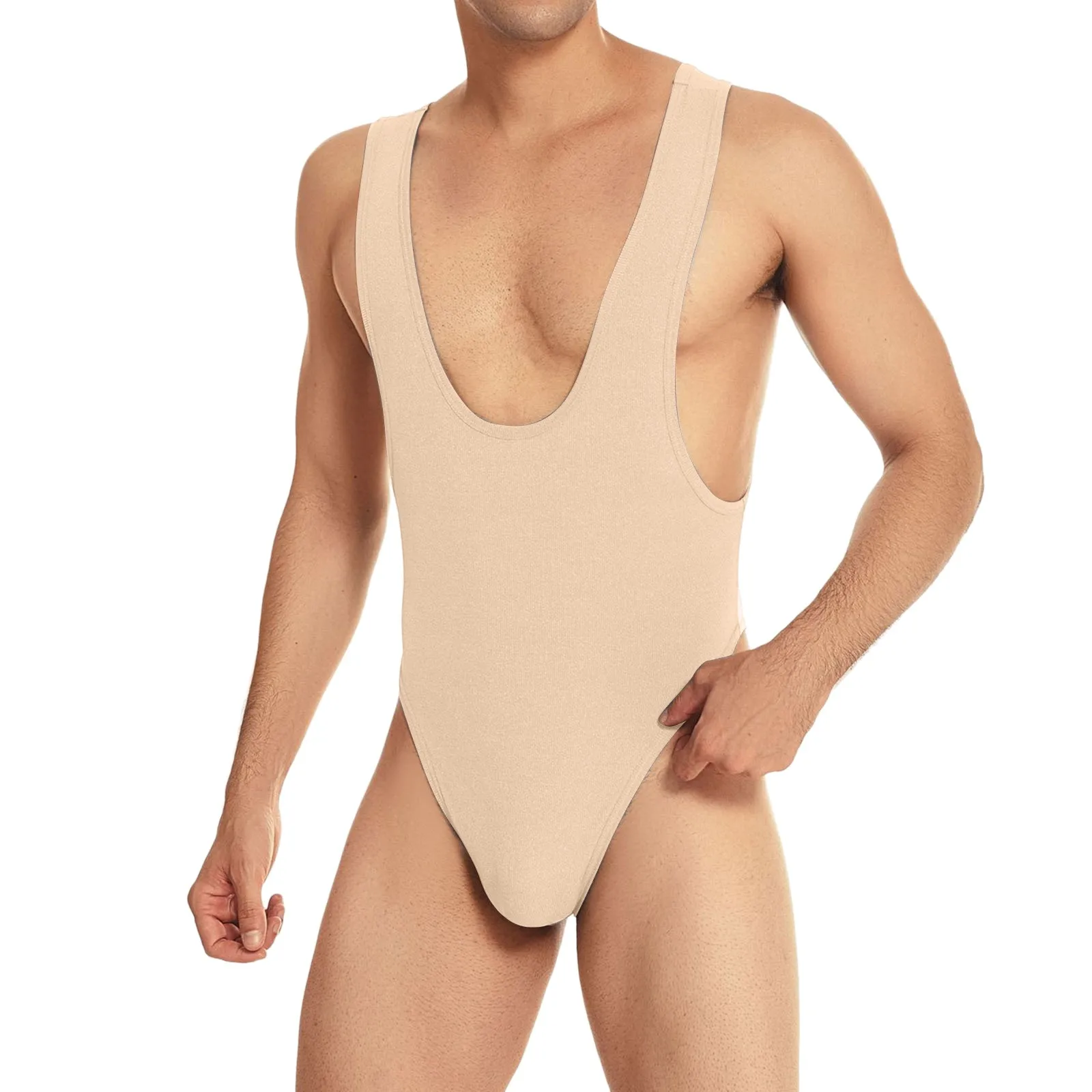 

Sexy Mens Bodysuit Undershirts Deep V-Neck Leotard Fashion Slimming Body Shaper Fitness Underwear Sexy Jumpsuits One-Piece