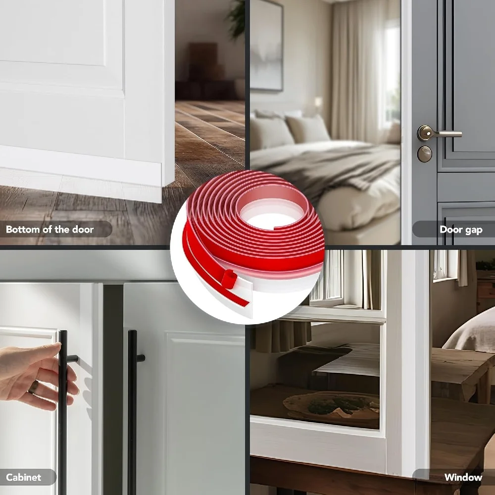 Clear Silicone T-Shaped Door Seal Strip with Strong Adhesive, 3CM Wide, 3M Long