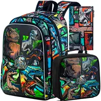 3PCS Backpack for Boys, 16 Inch Dinosaur Water Resistant Preschool Bookbags, Cool Elementary Kindergarten School Backpacks and L 1