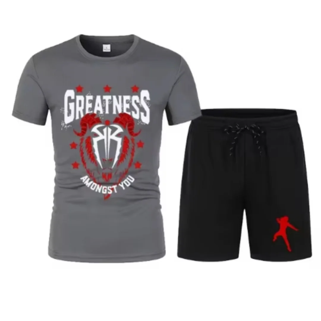 Men's Black Roman Reigns Levels Above T-Shirt Shorts Set Summer Short Sleeve Man Overiszed Suits 2024 New Fashion Clothing Sets 6