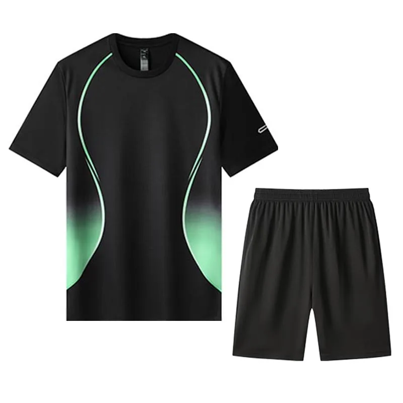 Fitness Clothes Ice Silk Quick Drying T-shirt Suit Men Short Sleeve Running Sportswear Shorts Tracksuit Gym Sports Training Sets