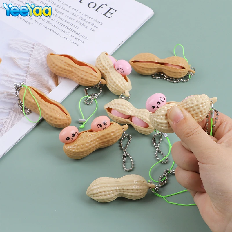 

Cute Peanut Keychain Fidget Decompression Toys Keyring Peanut Keychain Soybean Charms Trinket Relieving Antistress Toys Gift New