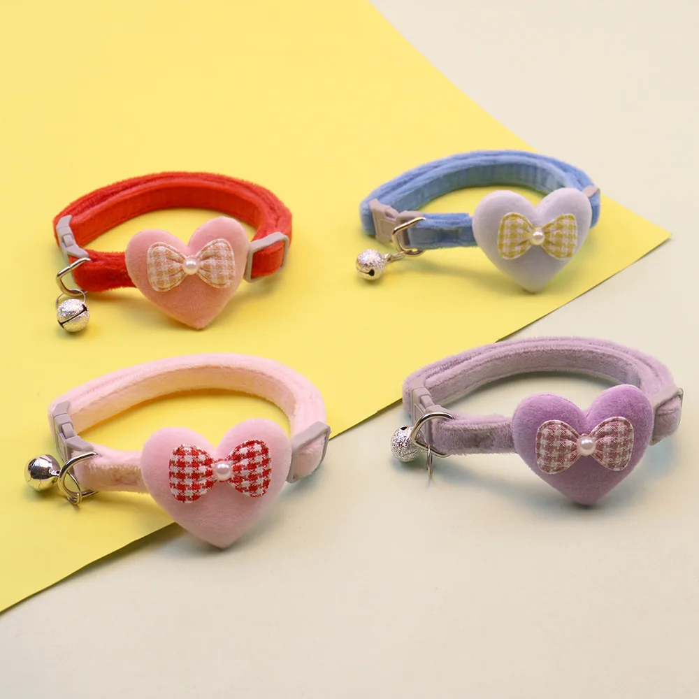 Title 4, Cute Cat Collar Heart Bow and Bell Cat Ornament...