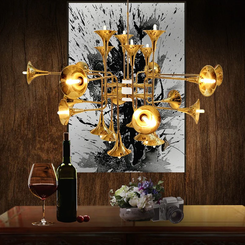

Золотые простые лампы и фонари, креативная модель, люстра в форме рога для гостиной, виллы, столовой