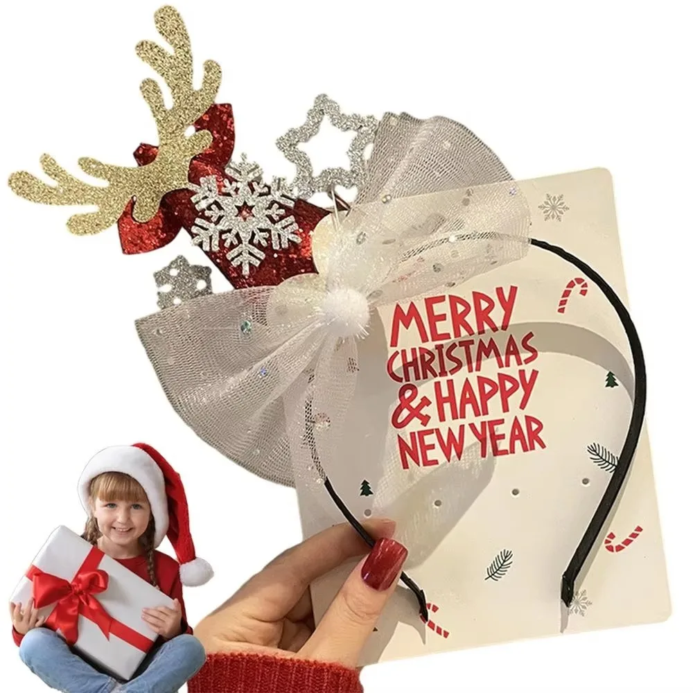 Cartoon Christmas Headband Fluffy Plush Deer Ear Children Headwear Hair Clip Bowknot Xmas Hair Accessories