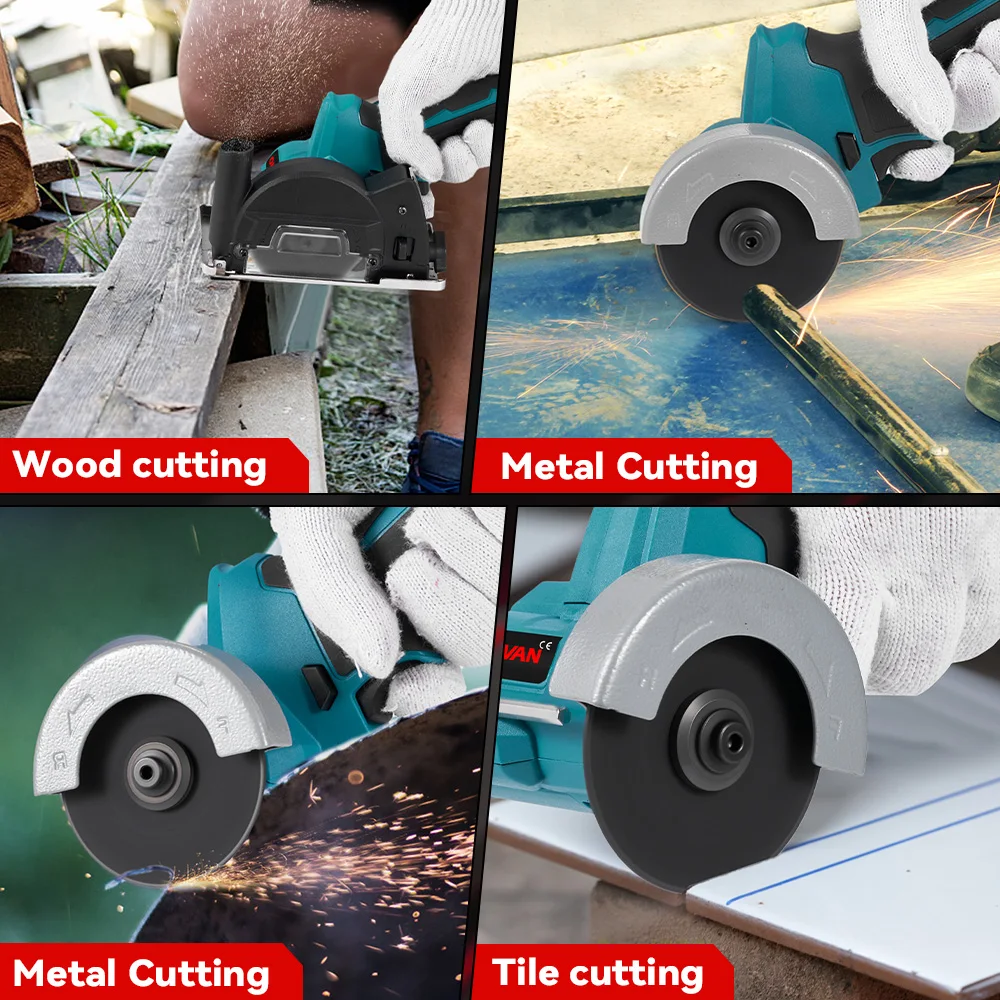 Angle Grinder ONEVAN Brushless Angle Grinder 76mm Speed Variable Cordless Electric Circular Saws Cutting Power Tool for Makita 18V Battery Pin