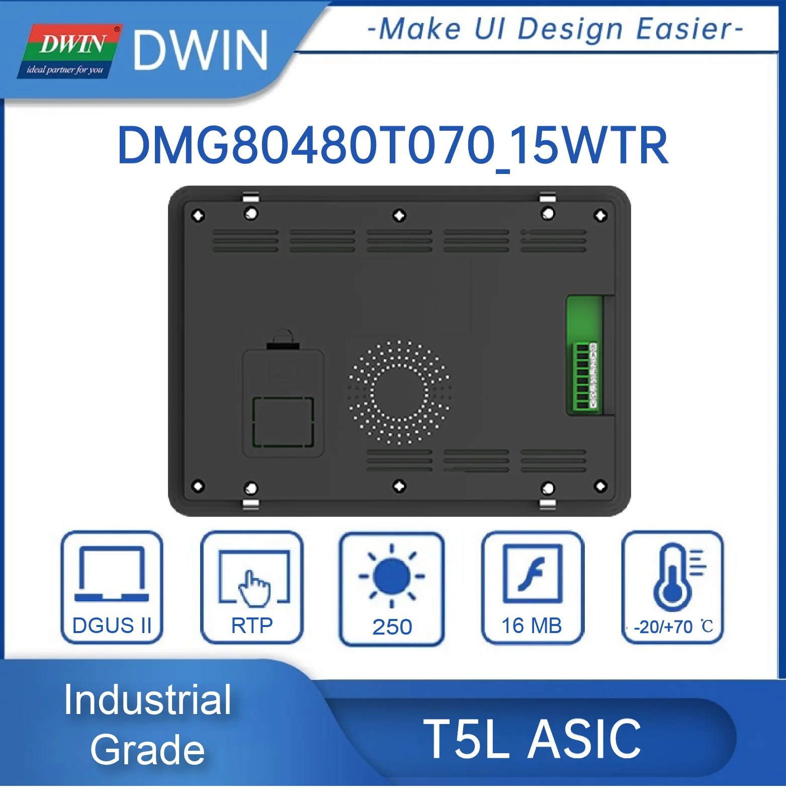 7 Inch 800*480 Pixels Resolution 16.7M Colors HMI TN TFT LCD