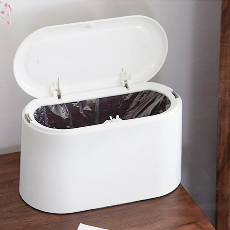Desktop trash can trash can Simple Desktop Trash Bin Mini Durable Storage Bucket Can Automatic Pop-up Lid Dressing Tables Home Office Garbage Bucket