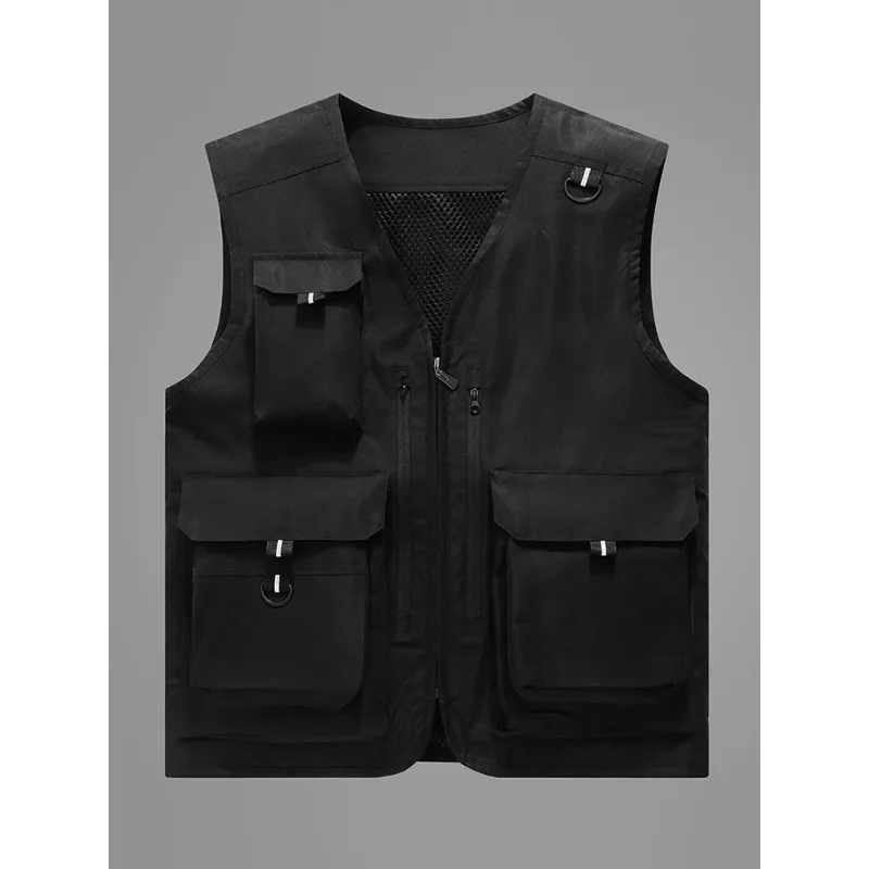 

Men Spring Summer Working Vest Outdoor Multi-Pockets Fishing Vest Large Size Sleeveless Jackets Work Wear Waistcoat Male Coat