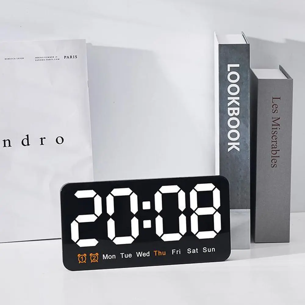 LED Digital Wall Clock with Dual Alarms and Adjustable Brightness