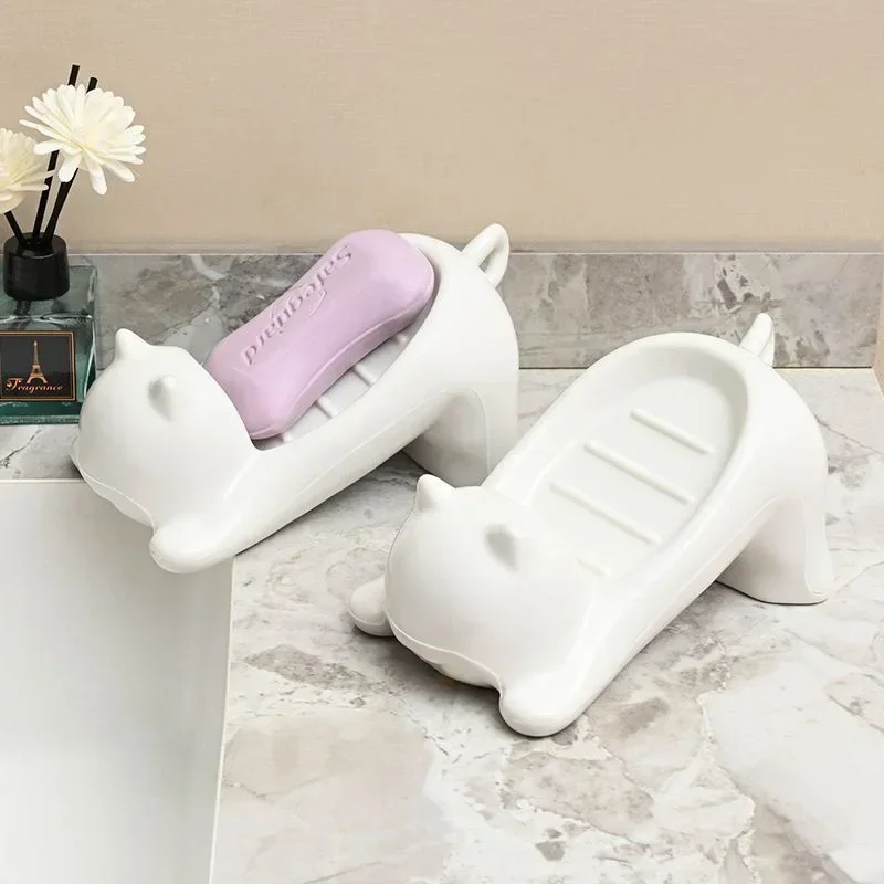 Cat Shape Soap Box Cartoon Soap Dish Drainable Storage Holder Container Storage Dish Household Bathroom Accessories soap holder,shower soap tray,soap dish rack