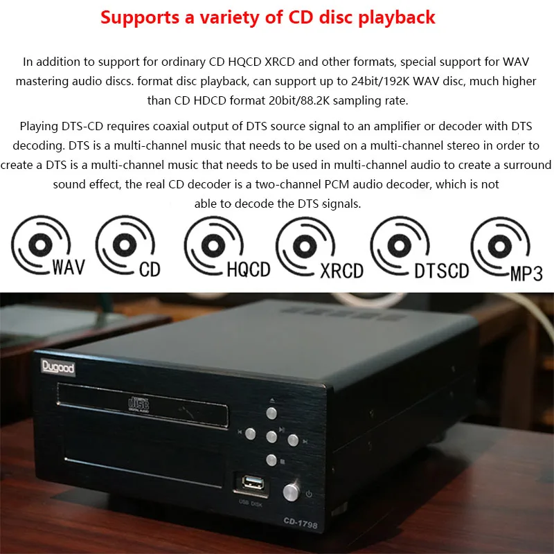 Fully Balanced CD Player PCM1798 DAC 24bit 192KHz Lossless Decoding JRC5532D Op-Amp Combo USB Read Playback HIFI Audio Player