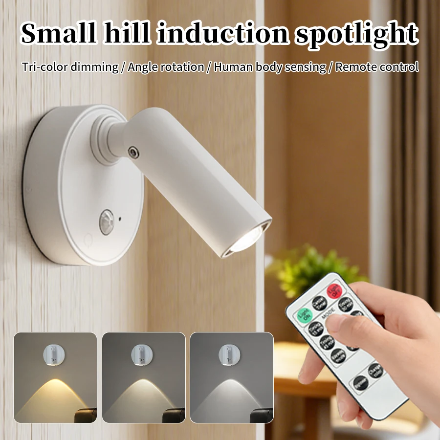 Rechargeable Cordless Motion Sensor LED Night Light with Remote Control and Touch Dimmable Magnetic Spotlight