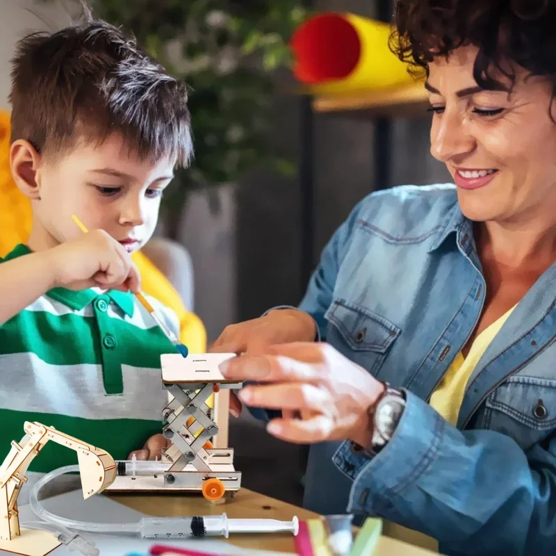 Kreatives DIY Holz-Hydraulik-Nadelmodell Spielzeug für Kinder, Physikalisches Wissenschaftsexperiment, STEM-Experimentierwerkzeug-Set, Lehrspielzeug – Detail 3