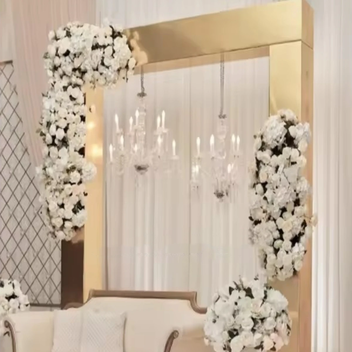 No flowers)Wedding Decoration Items Acrylic Mirror Arches Background Wedding Gold Arch Backdrop Stand