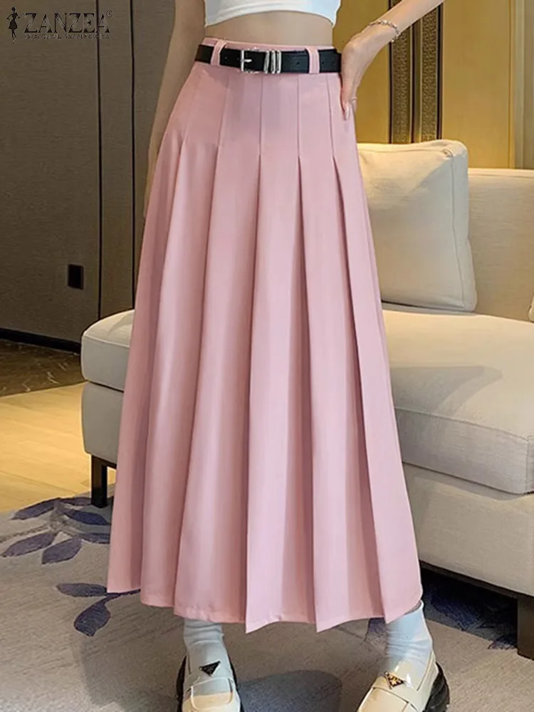 

ZANZEA Vintage Solid Long Skirts Fashion Women Pleating Maxi Jupes Casual High Waisted Faldas 2024 Summer A-line Basic Skirts