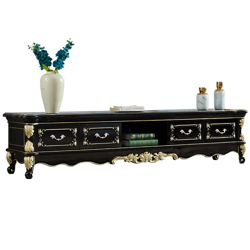

European style living room, ebony villa furniture, American style solid wood, light luxury TV cabinet, coffee table