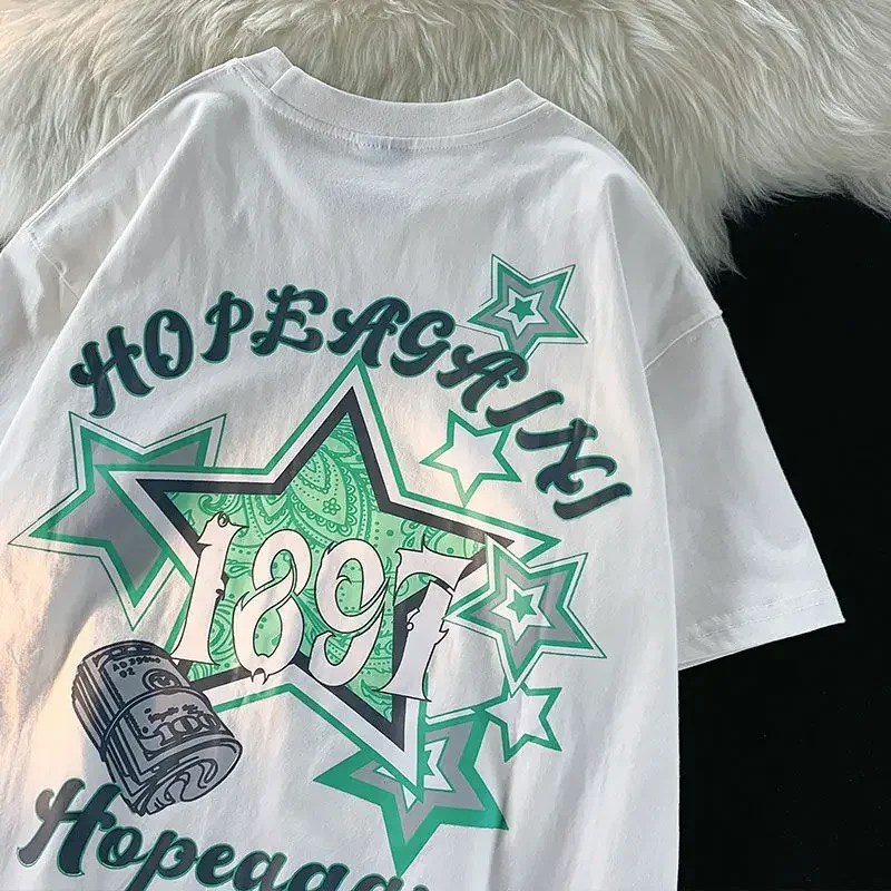thumbnail image 1 of Camiseta de manga corta de gran tamaño con estampado de letras para mujer, ropa de calle de manga corta de Hip Hop para hombre, camiseta Vintage, ropa holgada, 1 of 5