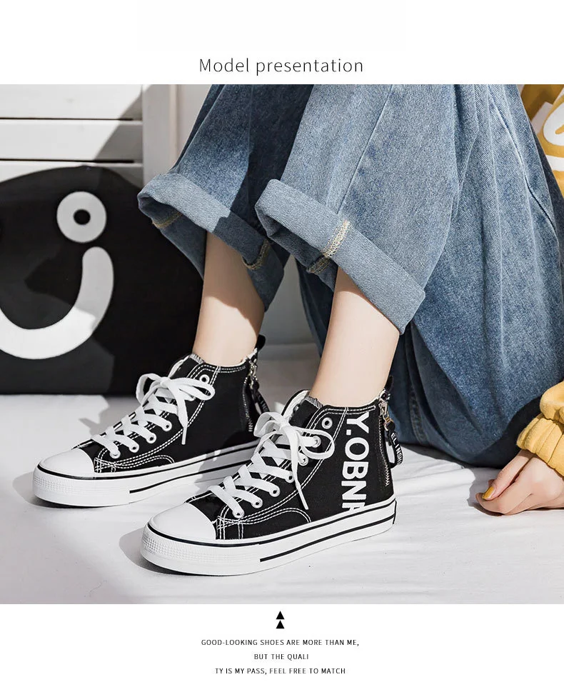 Scarpe da donna per la primavera e l'estate nuove scarpe alte in denim, scarpe da donna con lacci a forma di teschio, scarpe di tela per donna versione coreana_voghion.com
