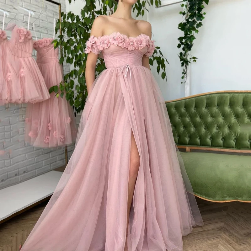 Thinyfull Formal Princess Prom Dresses Pink Off The Shoulder Evening Floor Length Cocktail Party Prom Ball Gowns Plus Size