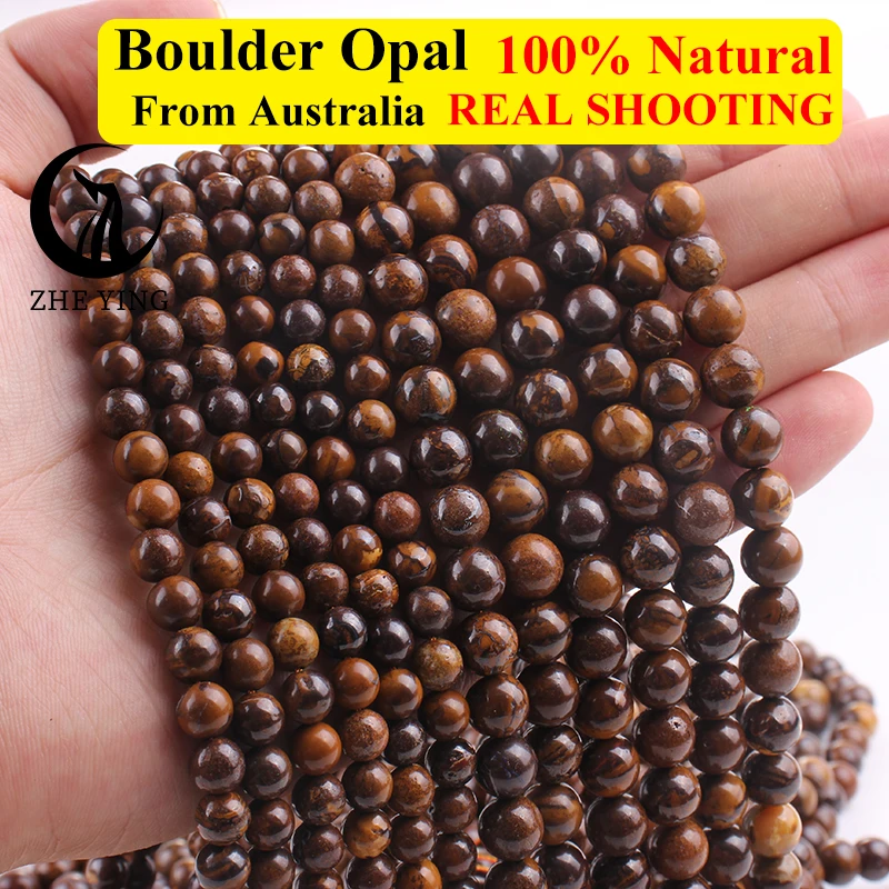 

Zhe Ying New Boulder Opal Beads Round Smooth Healing Energy Stone Beads For Jewelry Making DIY Bracelet Accessories 15''