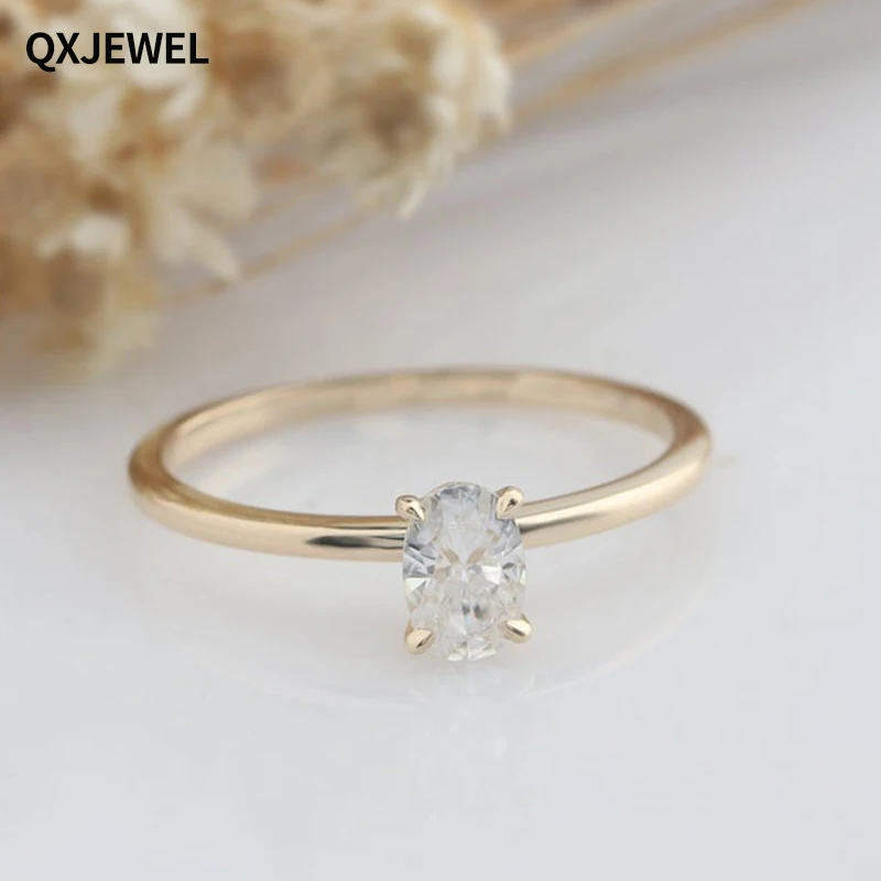 

QXJEWEL, 14K, Муассанит, кольцо 0,5 карат, 4*6 мм, овальная огранка, для помолвки женщинам