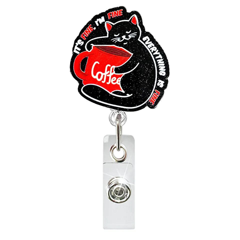 Cute Pink Cowboy Cat Badge Reel – Retractable ID Holder For Nurses, Doctors, Students & Office Workers