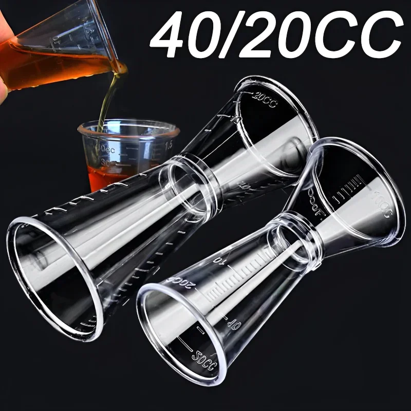 Double Transparent Jigger Ounce Cup 10/20ml or 20/40ml Plastic Resin Milk Tea Coffee Mixing Scale Measuring Cup Home Bar Supplie