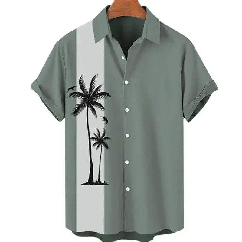 Summer Fashion Men's Short Sleeve Casual Shirt Hawaiian Vacation Coconut Tree Printed Top Seaside Party Wear Men's Oversized Top 5