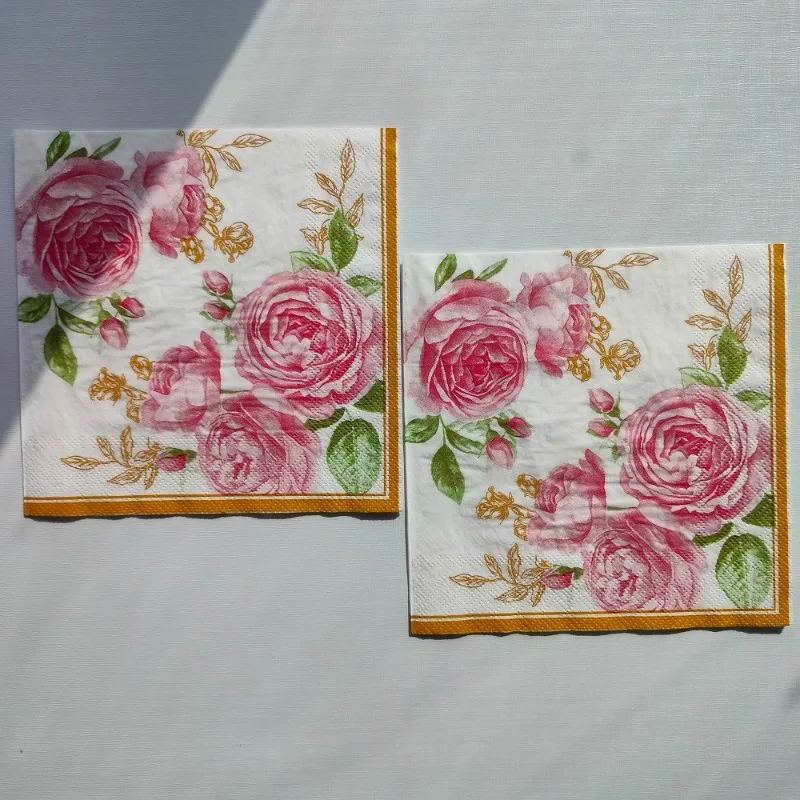 33cm 2-Ply Rose Flower Paper Napkins Party Decoration Paper Placemats Wine Glasses Flower DIY Decoupage 10/20pcs