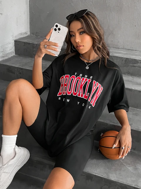 1898 Brooklyn New York T-Shirt Women,100% Cotton Tee Priting Letter,Casual  Oversized Tops,Y2K Clothes,High Quality Female Tshirt