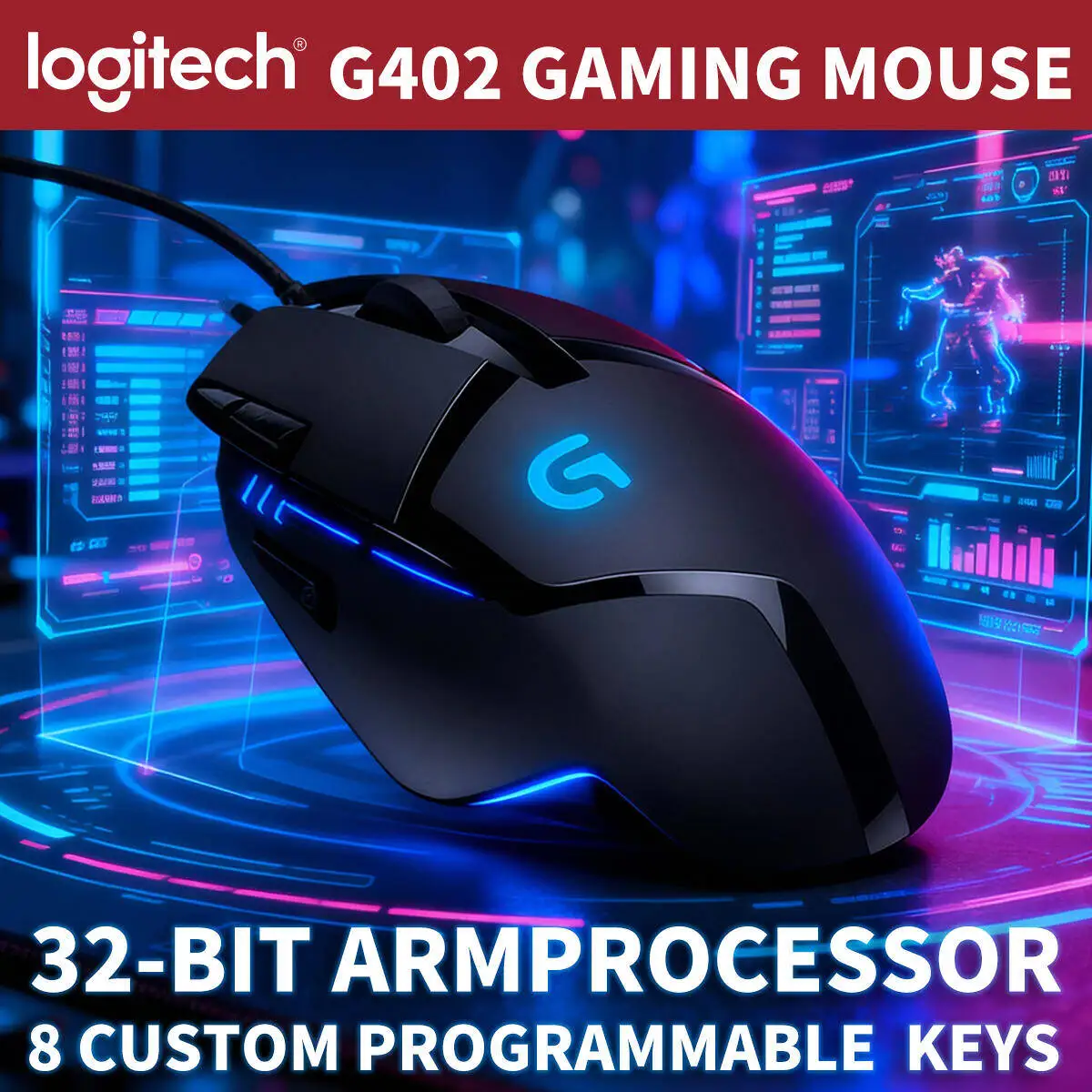 로지텍 G402 유선 게이밍 마우스 8개 프로그래밍 가능 버튼 4개 DPI 레벨 확장 게임용 미끄럼 방지 디자인