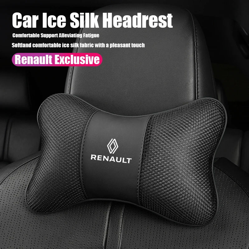 Auto-Kopfstützen-Set aus Eisseide, atmungsaktives Nackenkissen für Renault Clio Sandero Captur Megane R5 4 E-tech Scenic Austral QM6