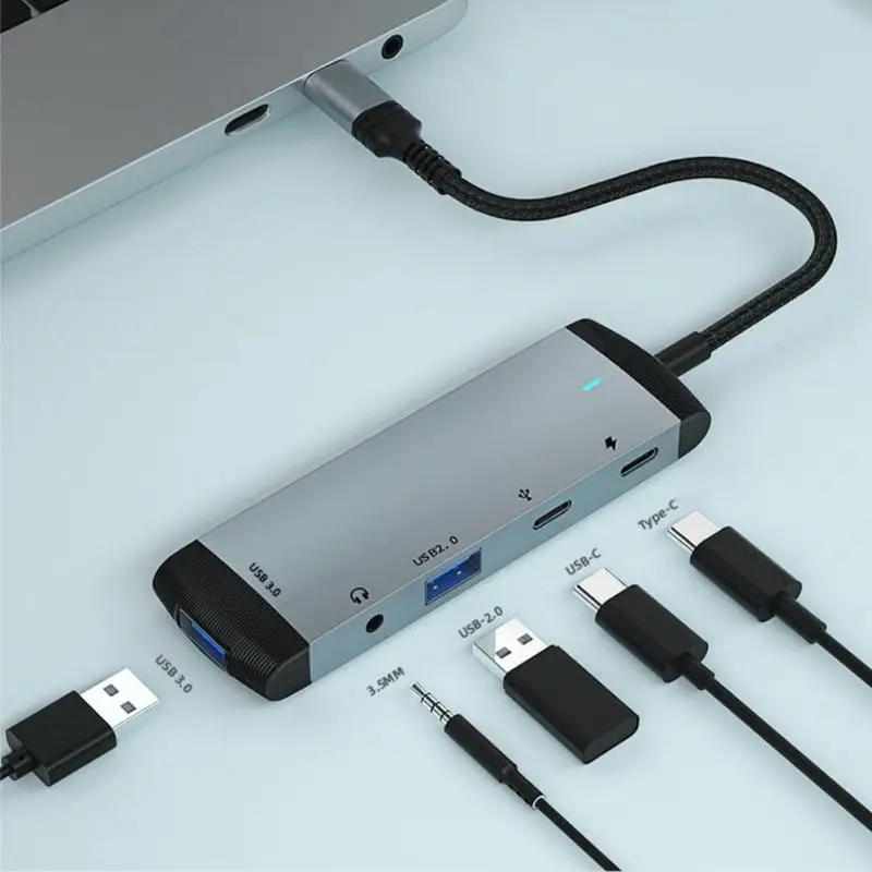 RYRA C타입 허브 USB 3.0 2.0, 맥북 노트북 노트북 컴퓨터용, 고속 충전 도킹 스테이션 어댑터, 오디오 3.5mm, 5 인 1, PD60W