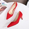 Comfort 5CM Thin High Heels Office Pointed Red Single Shoes Outdoor Walking Daily Women's Shoes Plus Size 46 Woman Suede Pumps 4