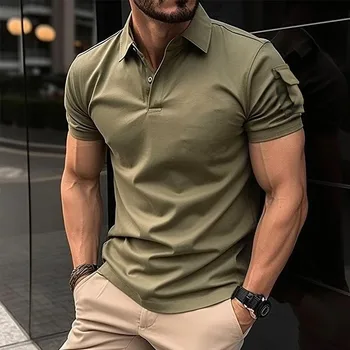 Polo a Maniche Corte Slim-Fit da Uomo con Tasca sul Braccio