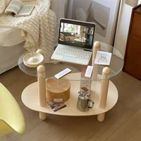Household Living Room Simple Coffee Table Double Transparent Side Tables Modern Aesthetic Home Furniture Decoration Ornaments 1