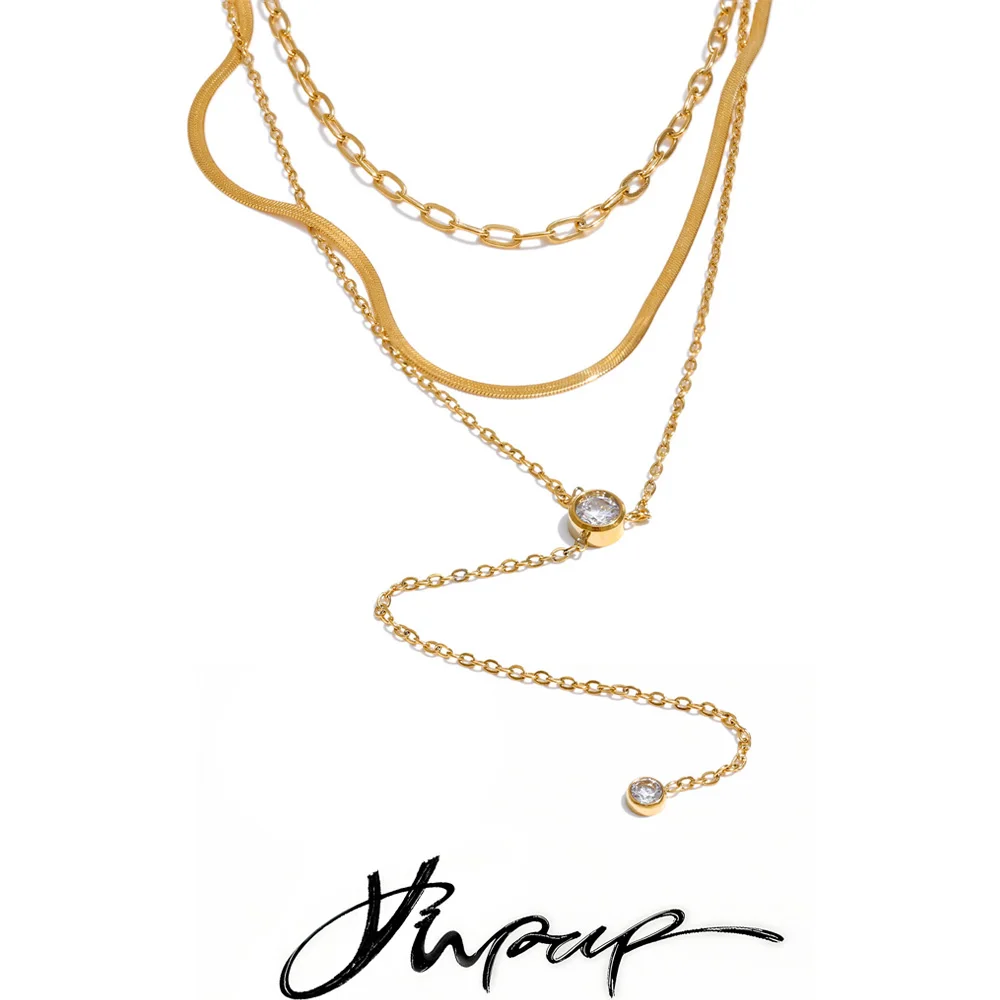 Yhpup Stainless Steel Layered Snake Chain Necklace