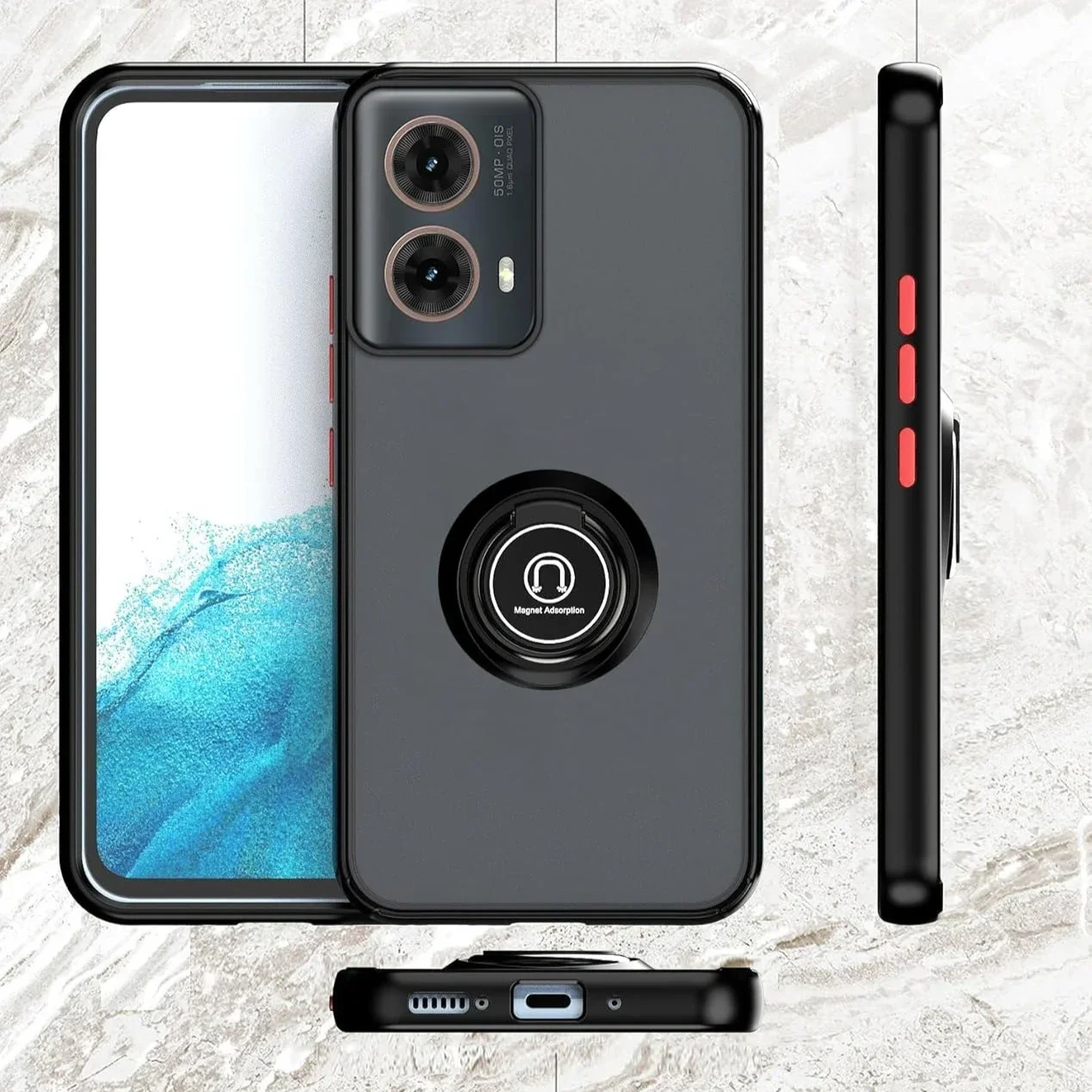 Enhanced Armor Matte Case with Ring Holder - Shockproof Protective Cover