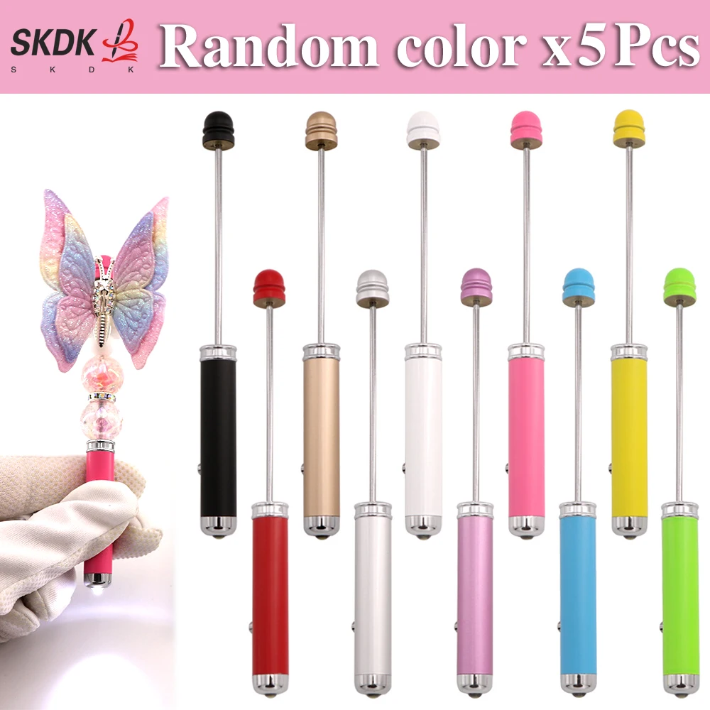 5Pcs DIY 파란색 LED 손전등 펜 - 이동식 구슬이 있는 휴대용 장식 조명, 비 쓰기 공예 선물