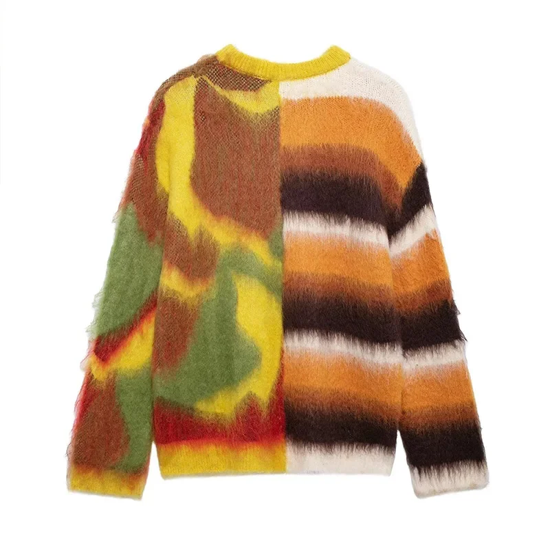 Casual Mohair Knit Women Pullover Colorful O-neck Long Sleeve Loose Sweater New Autumn Fashion Lady All-matching Knitwear