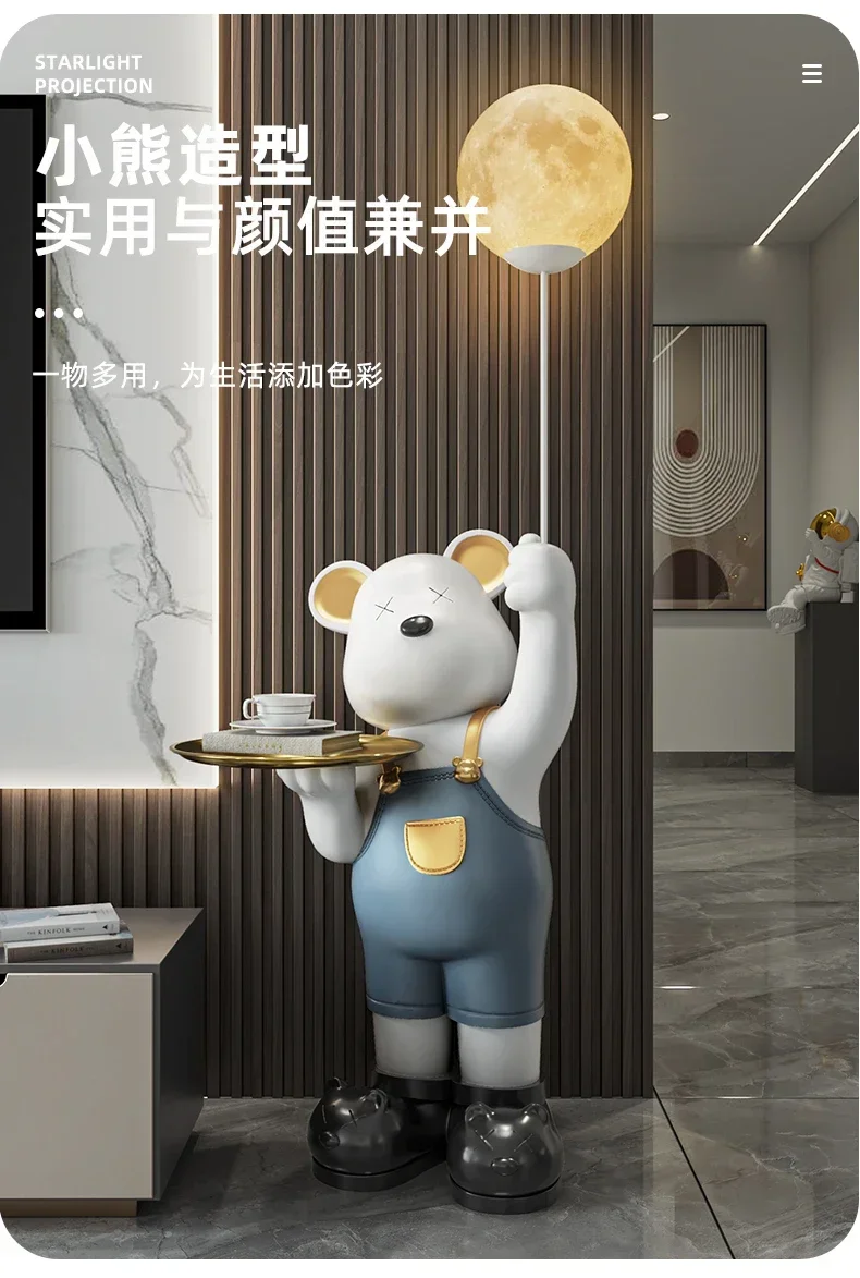 Large Moon Violent Bear Sculpture Ornaments, Bedroom TV Cabinet and Children's Room Creative Decorations, Home Luminous Gifts